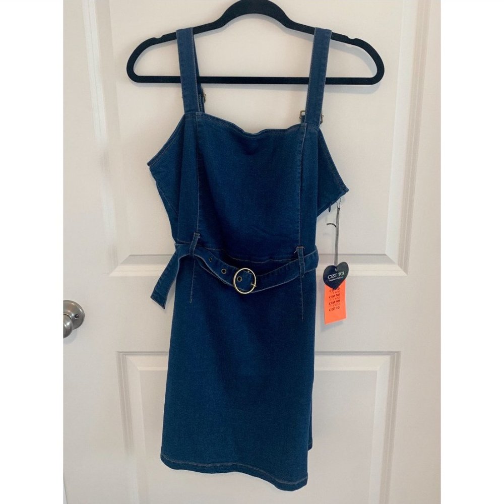 NWT Denim stretchy mini dress with belt